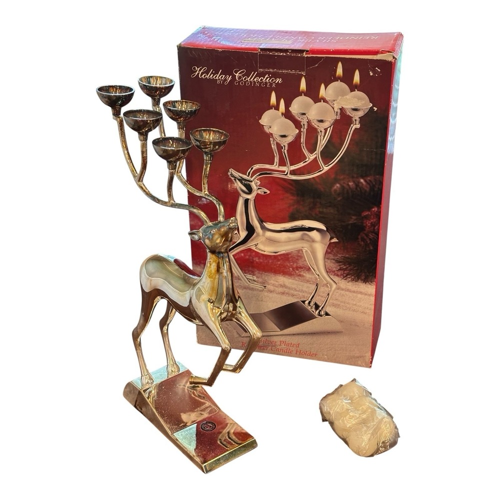 Godinger Silver Plated Reindeer Candle Holder 6 Light Holiday Collection w/ Box